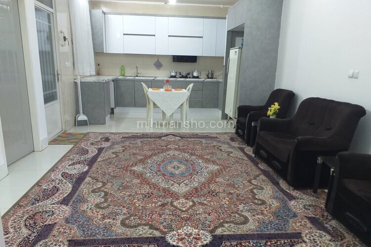 آپارتمان مبله آرمان 6 در کاشان | نمای پزیرایی واشپزخانه