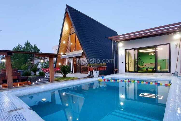 کلبه دوبلکس سوئیسی استخردار دوخواب باران در نوشهر