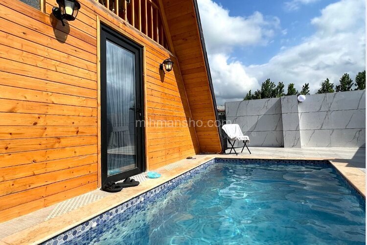 کلبه چوبی دوبلکس استخر آبگرم در لاهیجان